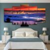 tree Sunset 01 - Nature 5 Panel Canvas Art Wall Decor