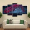 tree leaves purple autumn - Nature 5 Panel Canvas Art Wall Decor