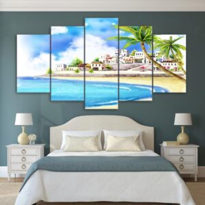 tropical Coastal village - Space 5 Panel Canvas Art Wall Decor