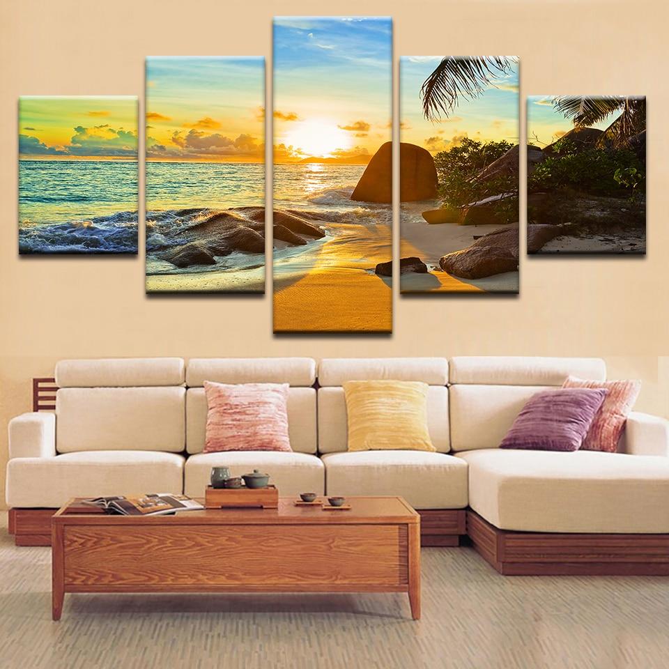 tropical beach sunset 05 - Space 5 Panel Canvas Art Wall Decor tropical beach sunset 05 - Space 5 Panel Canvas Art Wall Decor