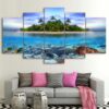 tropical coast marine lives - Space 5 Panel Canvas Art Wall Decor