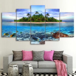 tropical coast marine lives - Space 5 Panel Canvas Art Wall Decor