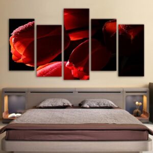 tyulpany cvety krasnye makro - Nature 5 Panel Canvas Art Wall Decor