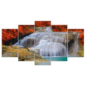 waterfall Landscape 02 - Nature 5 Panel Canvas Art Wall Decor