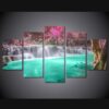 waterfall forest landscape 01 - Nature 5 Panel Canvas Art Wall Decor
