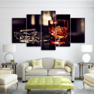 whisky ice cigar - Wine 5 Panel Canvas Art Wall Decor