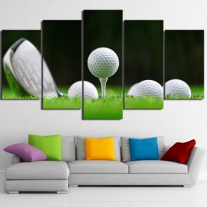 white golf balls and club - Sport 5 Panel Canvas Art Wall Decor