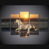 white horse at the beach - Animal 5 Panel Canvas Art Wall Decor
