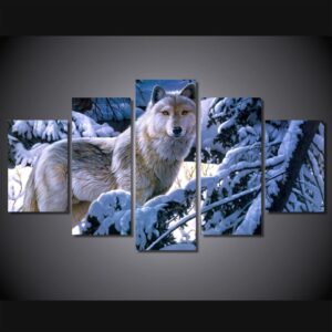 white wolves artistic 01 - Animal 5 Panel Canvas Art Wall Decor