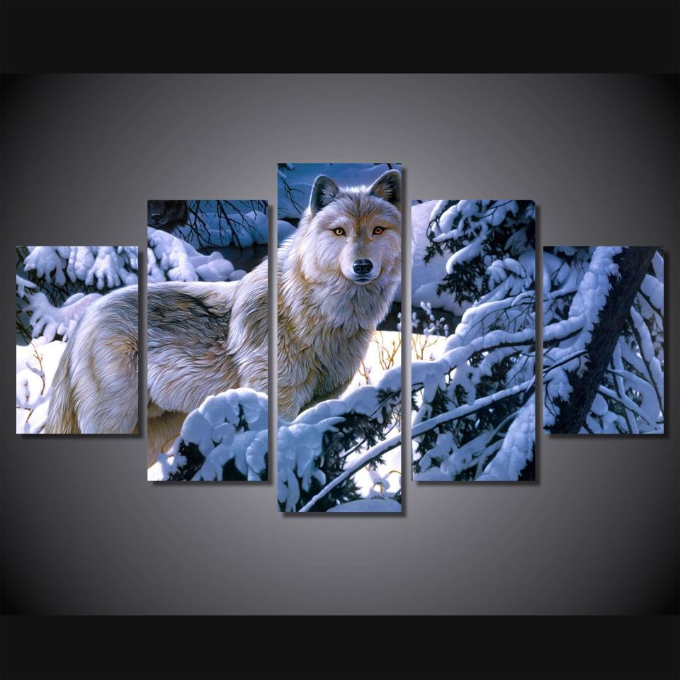 white wolves artistic 01 - Animal 5 Panel Canvas Art Wall Decor white wolves artistic 01 - Animal 5 Panel Canvas Art Wall Decor