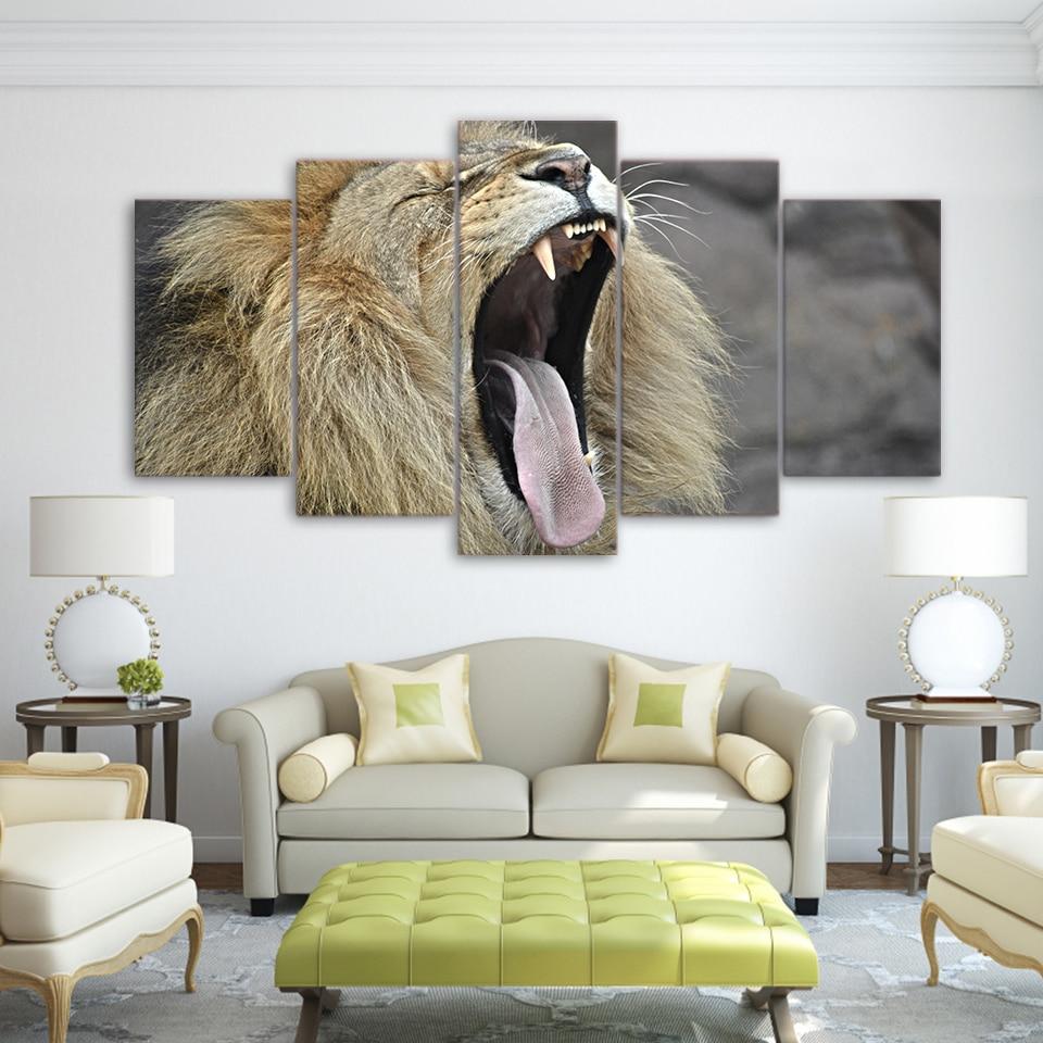 wildlife lion mouth - Animal 5 Panel Canvas Art Wall Decor wildlife lion mouth - Animal 5 Panel Canvas Art Wall Decor