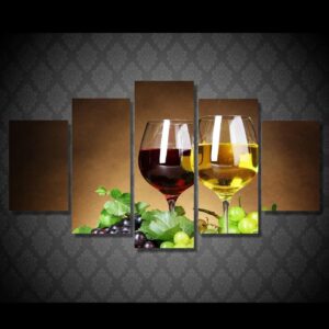 wine glasses drink alcohol - Wine 5 Panel Canvas Art Wall Decor