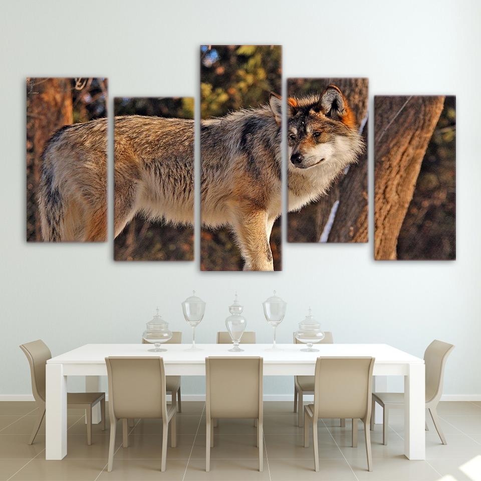 wolf in forest 1 - Animal 5 Panel Canvas Art Wall Decor wolf in forest 1 - Animal 5 Panel Canvas Art Wall Decor
