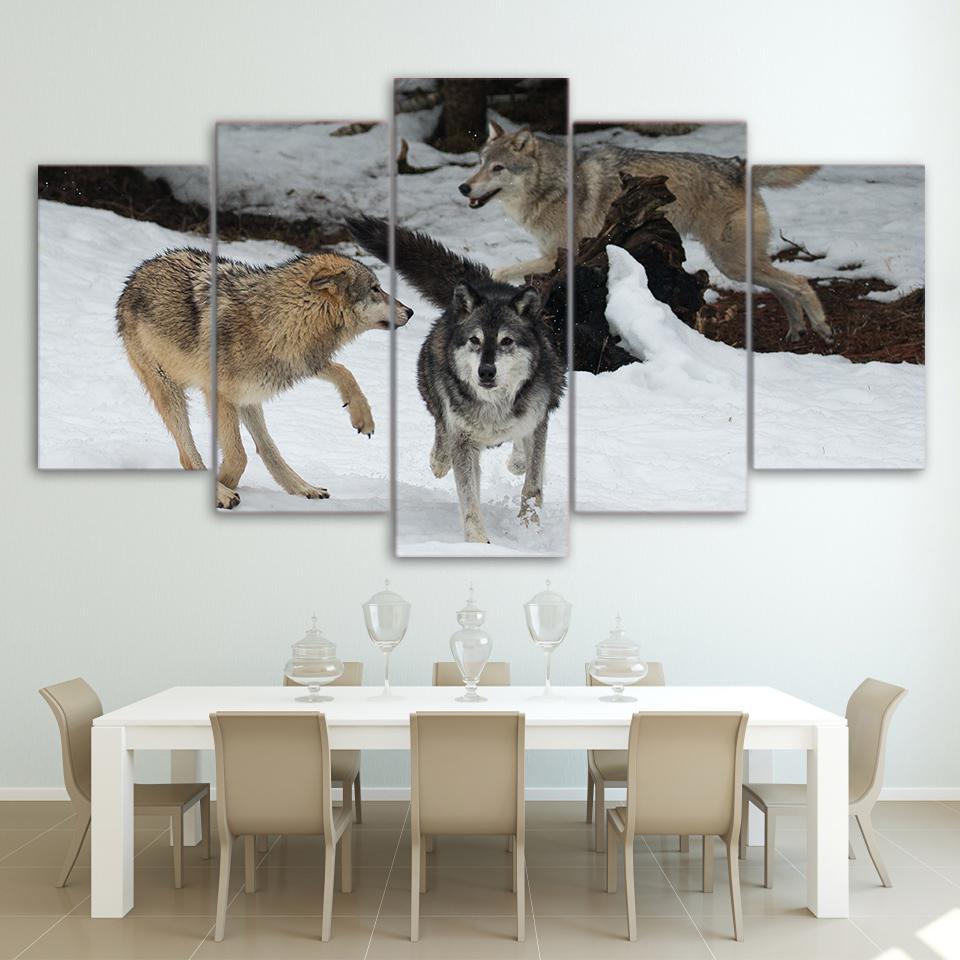 wolf playing in the snow - Animal 5 Panel Canvas Art Wall Decor wolf playing in the snow - Animal 5 Panel Canvas Art Wall Decor