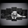 wolf stare black and white - Animal 5 Panel Canvas Art Wall Decor