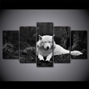 wolf stare black and white - Animal 5 Panel Canvas Art Wall Decor