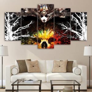 woman sugar skull - Abstract 5 Panel Canvas Art Wall Decor