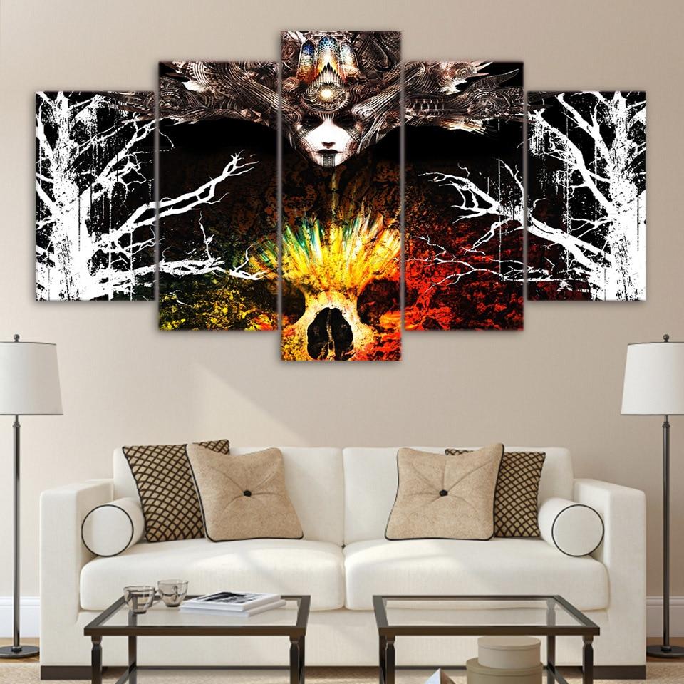 woman sugar skull - Abstract 5 Panel Canvas Art Wall Decor woman sugar skull - Abstract 5 Panel Canvas Art Wall Decor