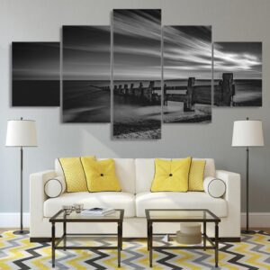 wooden pier coast - Nature 5 Panel Canvas Art Wall Decor