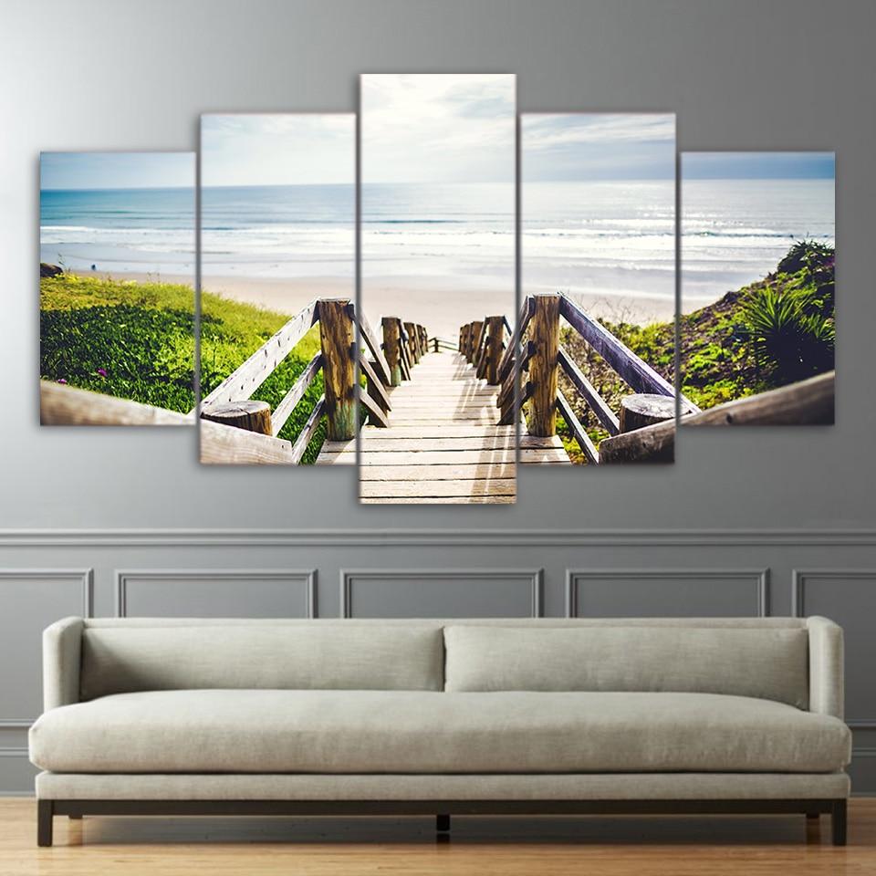 wooden stairs beach - Space 5 Panel Canvas Art Wall Decor wooden stairs beach - Space 5 Panel Canvas Art Wall Decor