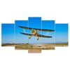 yellow aircraft blue sky - Aircraft 5 Panel Canvas Art Wall Decor
