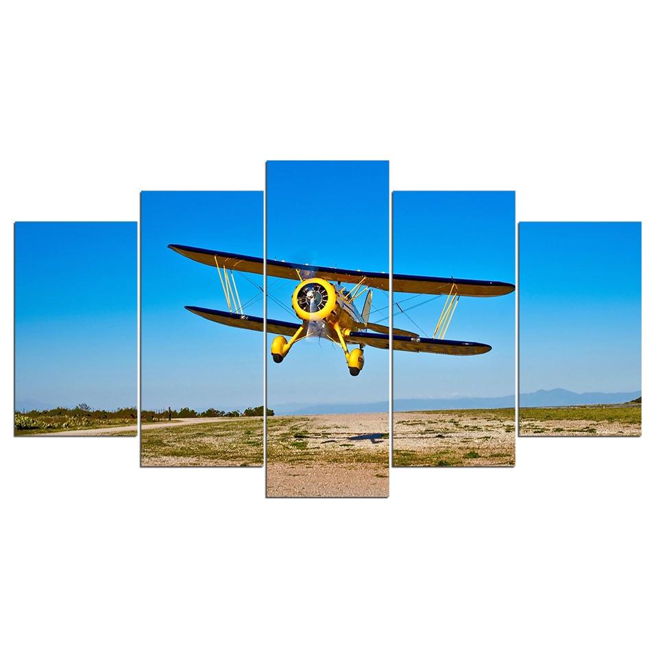 yellow aircraft blue sky - Aircraft 5 Panel Canvas Art Wall Decor yellow aircraft blue sky - Aircraft 5 Panel Canvas Art Wall Decor