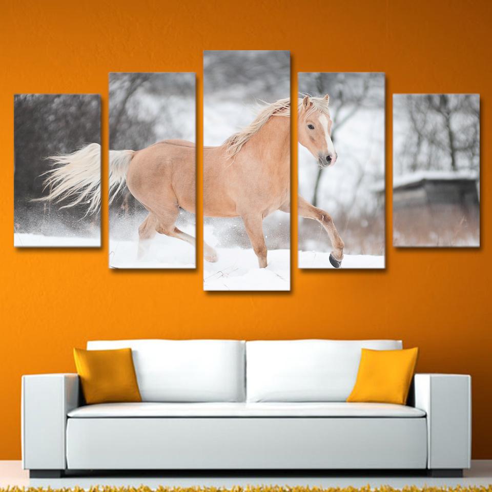 yellow horse snow - Animal 5 Panel Canvas Art Wall Decor yellow horse snow - Animal 5 Panel Canvas Art Wall Decor