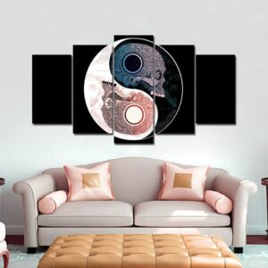 yin yang simvol cherepa uzor - Abstract 5 Panel Canvas Art Wall Decor