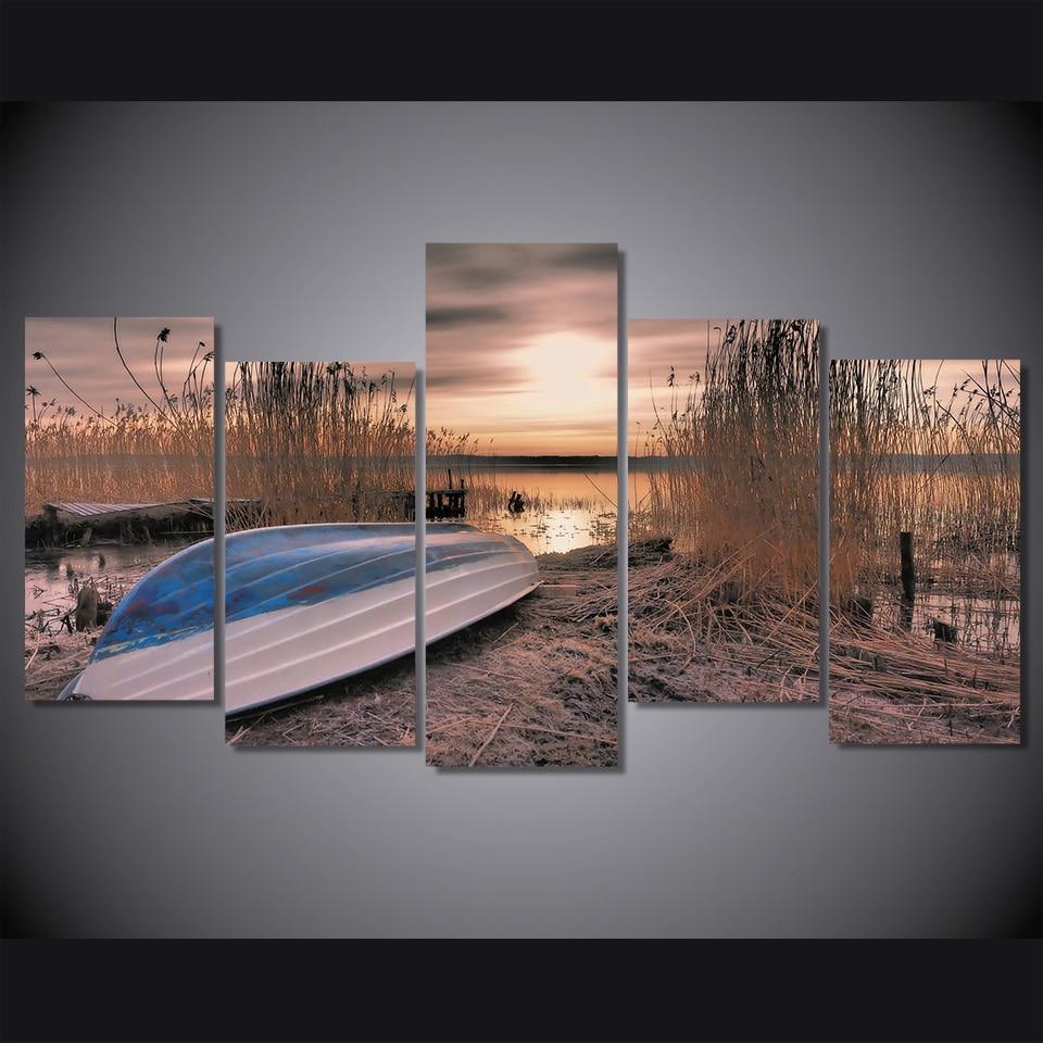 zakat ozero lodka kamysh - Nature 5 Panel Canvas Art Wall Decor zakat ozero lodka kamysh - Nature 5 Panel Canvas Art Wall Decor