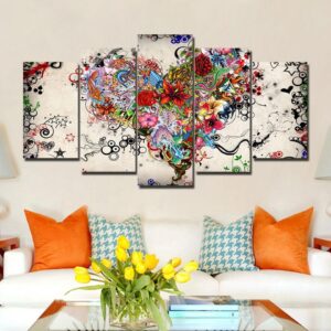 zvezdy cvety serdce emocii large - Abstract 5 Panel Canvas Art Wall Decor